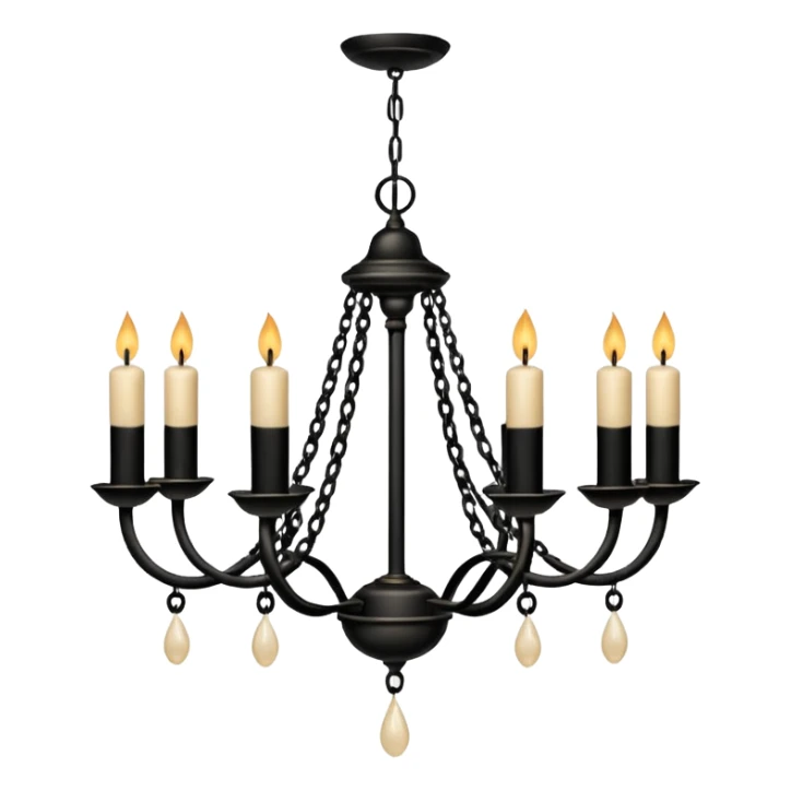 Simple minimalistic hanging wide short chained black Ceiling chandelier with beige-white candles sticker