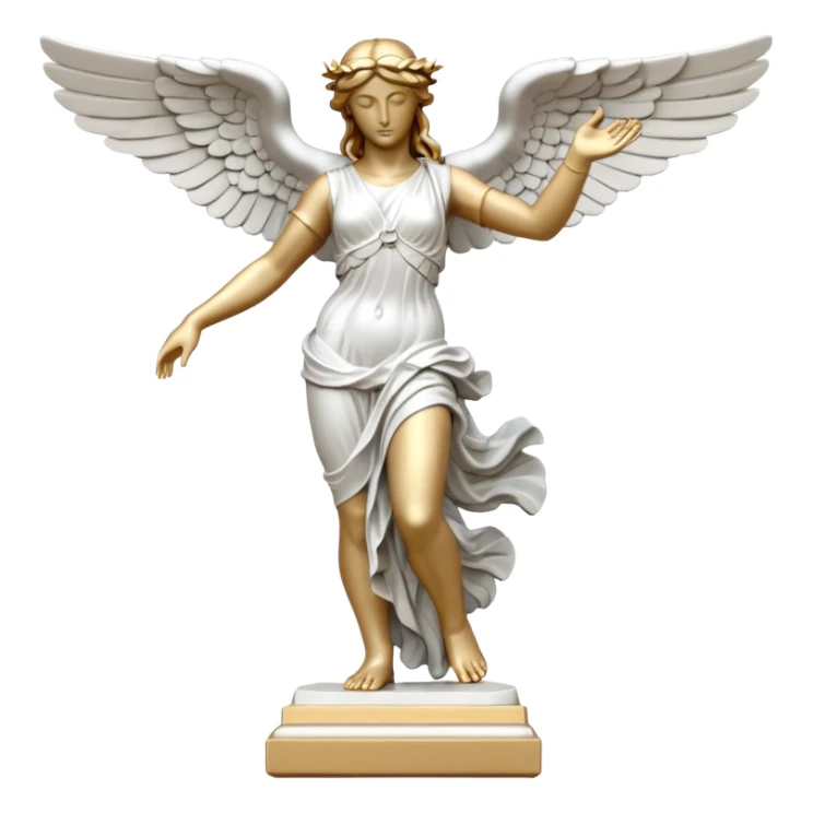 Winged Victory of Samothrace statue with plastẻ sticker