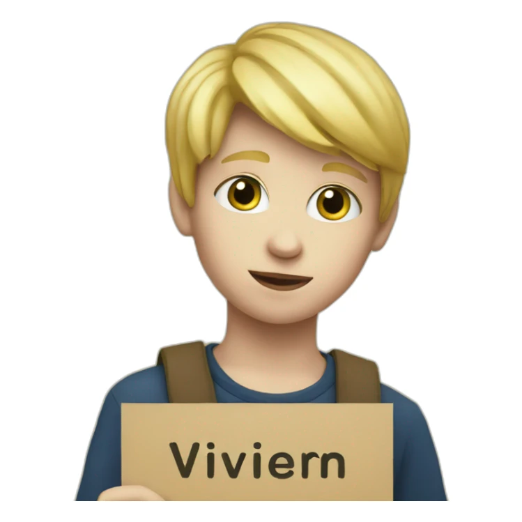 a young blond boy holding a sign "Vivien" sticker