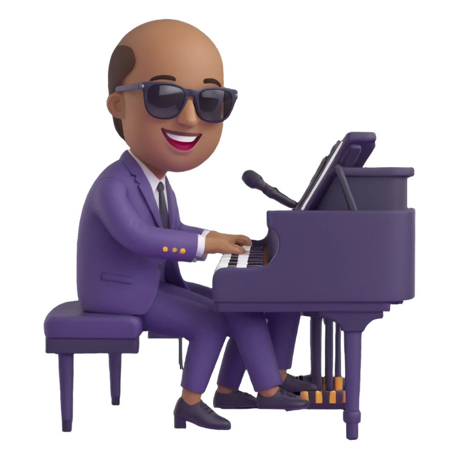 Stevie Wonder emoji, playing piano, sunglasses, big smile sticker