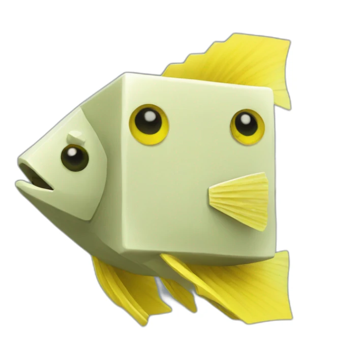cube yellow fugu fish in minecraft style full size sticker