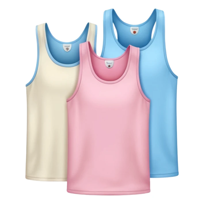 Multiple tank tops, one cream one cream one baby blue one pink sticker