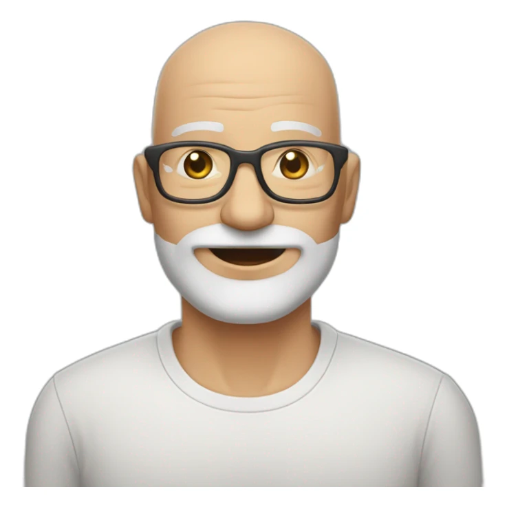 60 year old man, bald, whit beard,glasses and raised up sticker