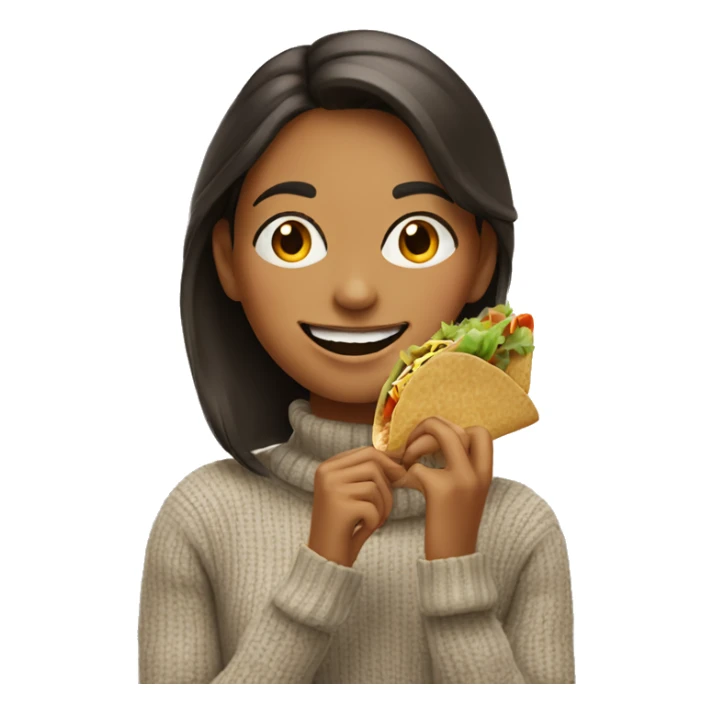 smiling girl in turtleneck sweater eating a taco sticker