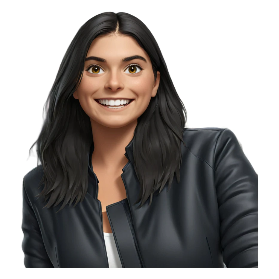 smiling girl in black jacket sticker