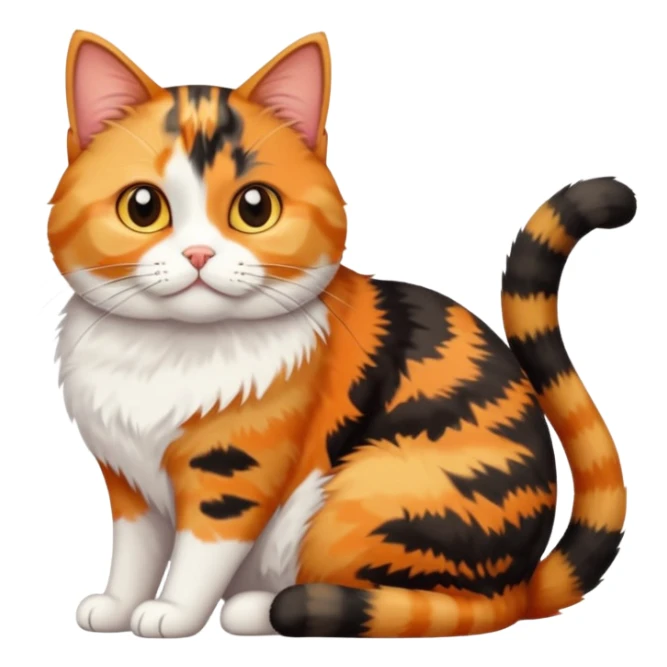 full body calico tabby  cat with small head and short but chubby body sticker