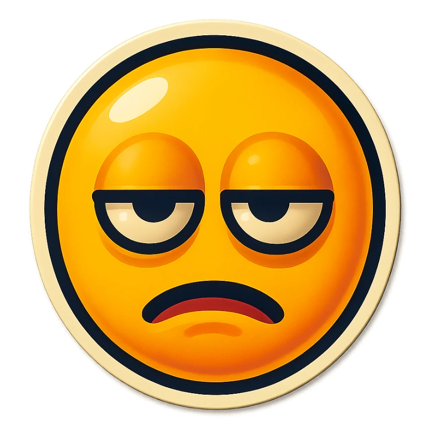 A face displaying a boredom emotion. The sticker should have a transparent background with a clear outline. Ensure the sticker is neatly composed and does not extend beyond the edges. sticker