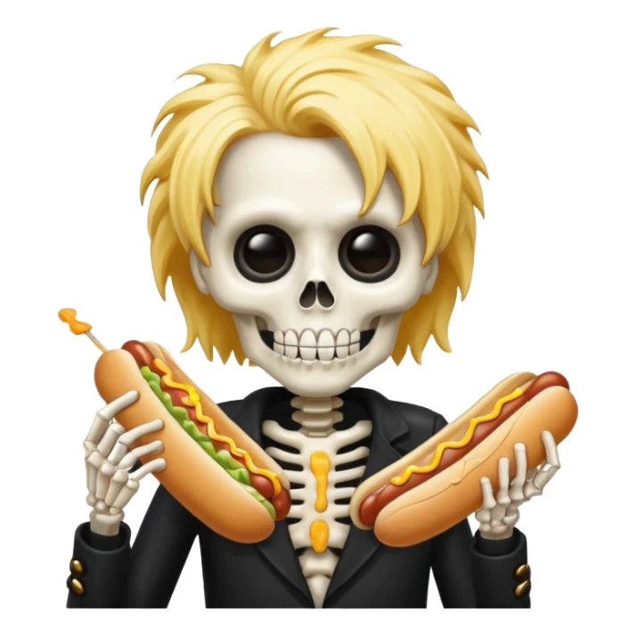 skeleton funky hair eating hot dog sticker