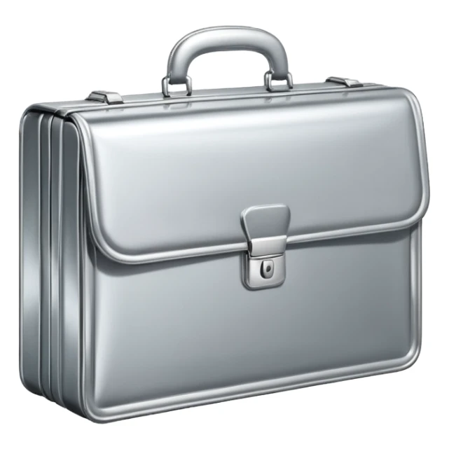 A luxury briefcase emoji made of polished silver chrome, smooth rectangular shape, metallic reflections, minimal high-end design, swag business aesthetic, iOS emoji style, centered, clean white background
 sticker