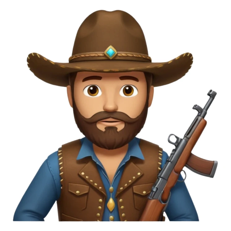  brown cowboy with full beard, sombrero and a ak47 up sticker