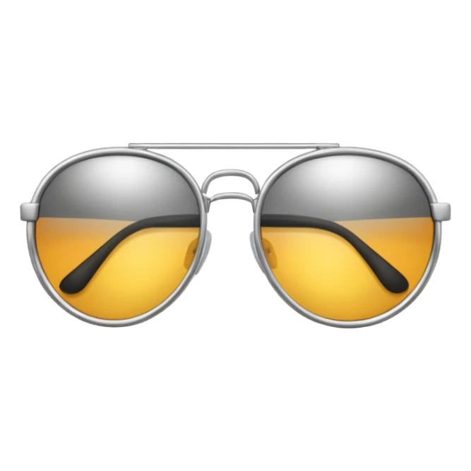 A pair of luxury sunglasses emoji with silver chrome frame, smooth rounded lenses, reflective metallic surface, high-end swag aesthetic, minimal and clean design, iOS emoji style, centered, white background sticker