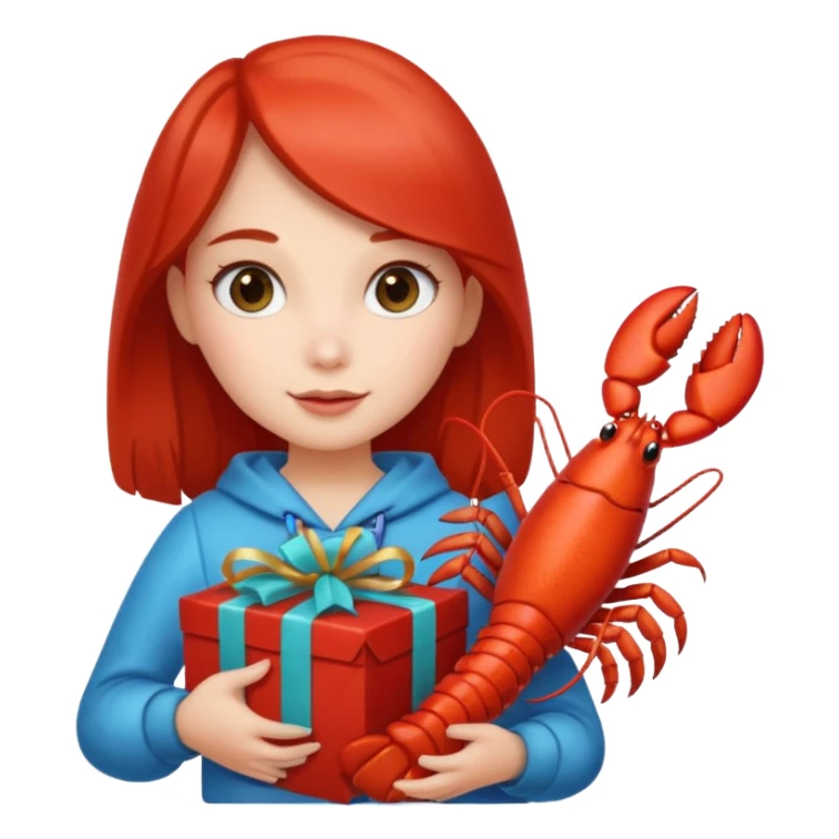 Cute girl holding gift bag with lobster inside sticker