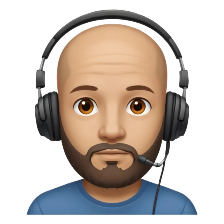 bald man with a beard and tattoo, wearing headphones sticker