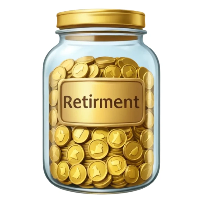 jar with money and label on the jar that says RETIREMENT sticker