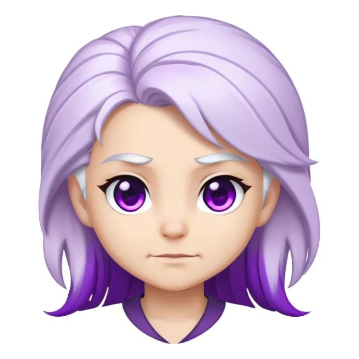 Chibi Sable Ward with smirk expression, confident side smile, raised eyebrow, white hair with purple streaks, fully purple eyes, smug look sticker