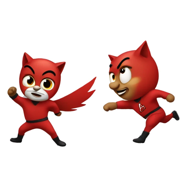 Cartoon cardinal kicking cartoon wildcat sticker