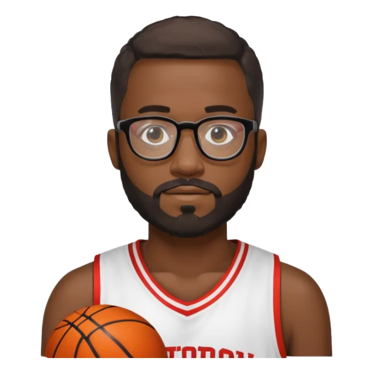 Male Athlete with Glasses – Black man, beard, basketball jersey.

 sticker