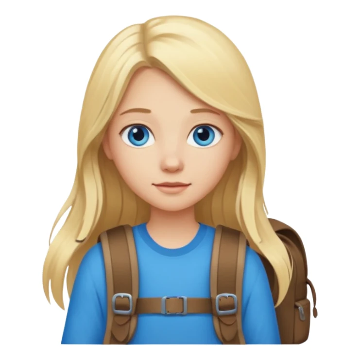 a blonde girl with long hair and blue eyes whose travel sticker