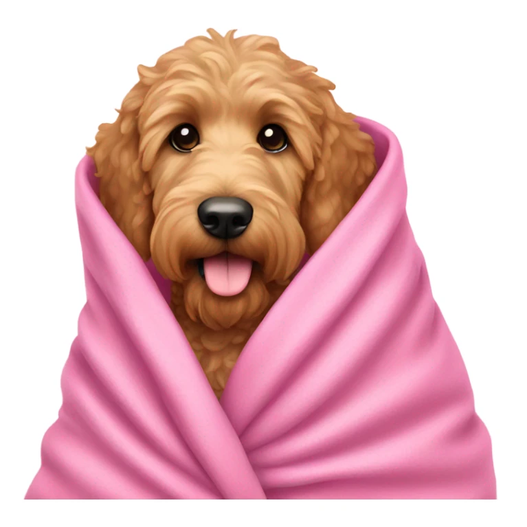 Golden doodle dog wrapped in a pink blanket sticker