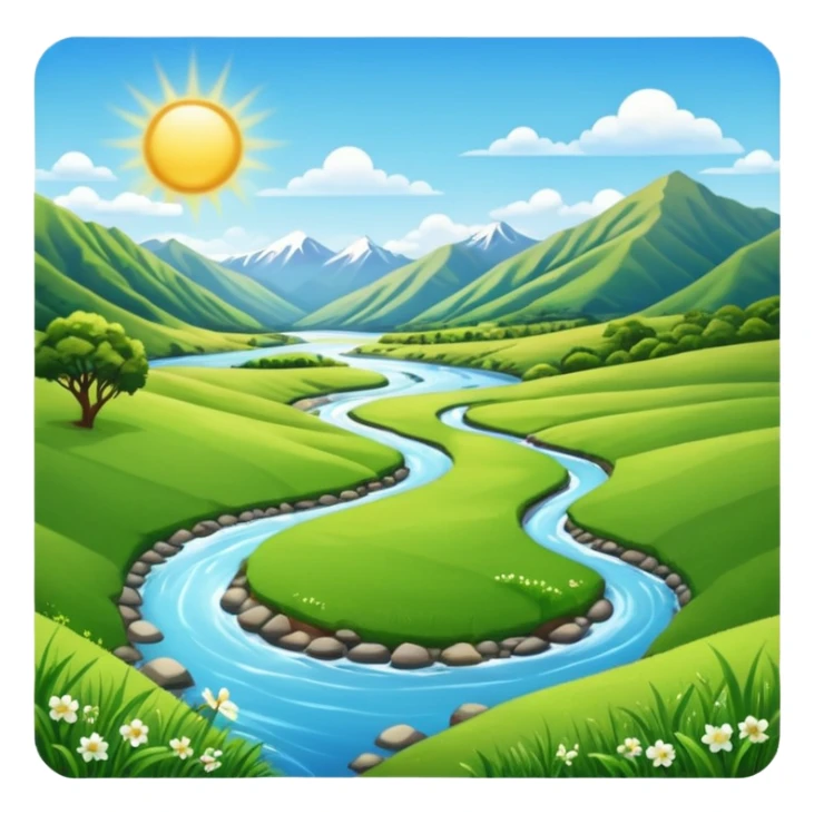 new zealand summer valley with a river and sunshine sticker