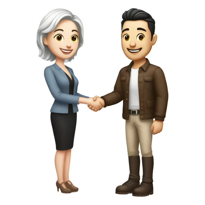 restaurant owner with white skin, and blogger with white skin, shaking hands in great detail sticker