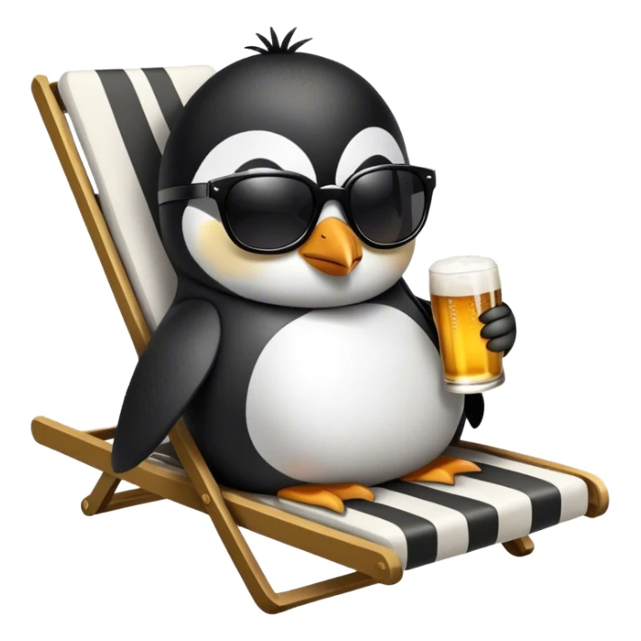 Pinguin in sunglasses drinking beer on a chaise longue sticker