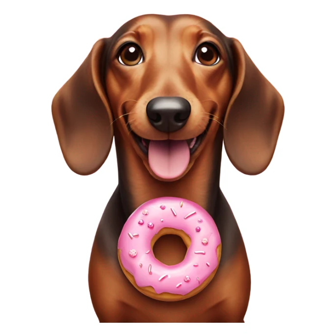 smiling dachshund with a pink frosted doughnut  sticker