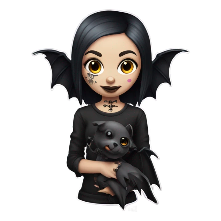 tattoo goth girl with pet bat sticker