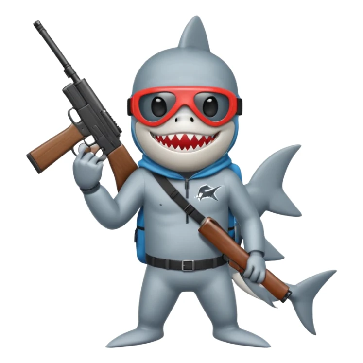 Shark wearing ski mask with a gun in his left hand  sticker