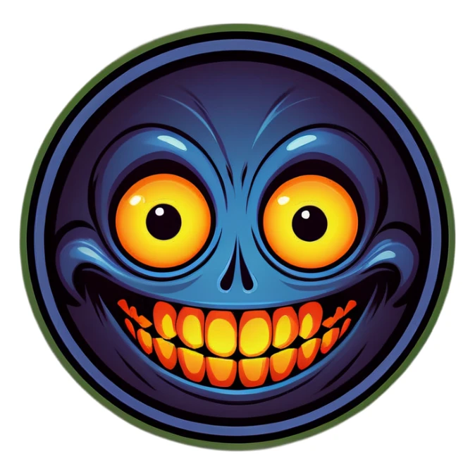 creepy eerie smiling face with big beady eyes and sinister intentions sticker