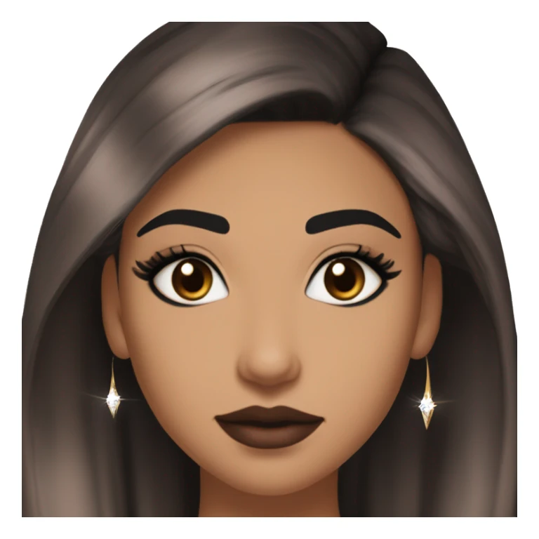 Maddy Perez euphoria show: warm brown eyes, bold black sharp eyeliner, sparkly rhinestones on eyes, dark arched brows, full nude-berry lips, light skin, high cheekbones, sleek dark brown long straight hair in ponytail.

 sticker