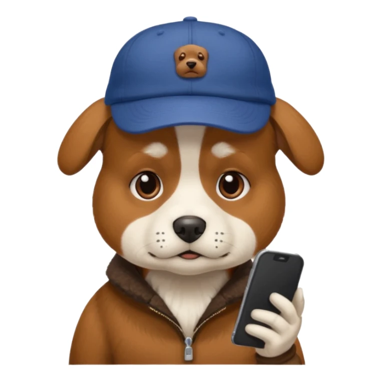 dog with a DeGould branded cap who is sad at his mobile phone sticker