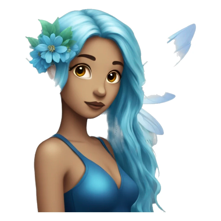 Beautiful, flower, fairy, blue, turqoise, silver, navy, long hair, big wings sticker