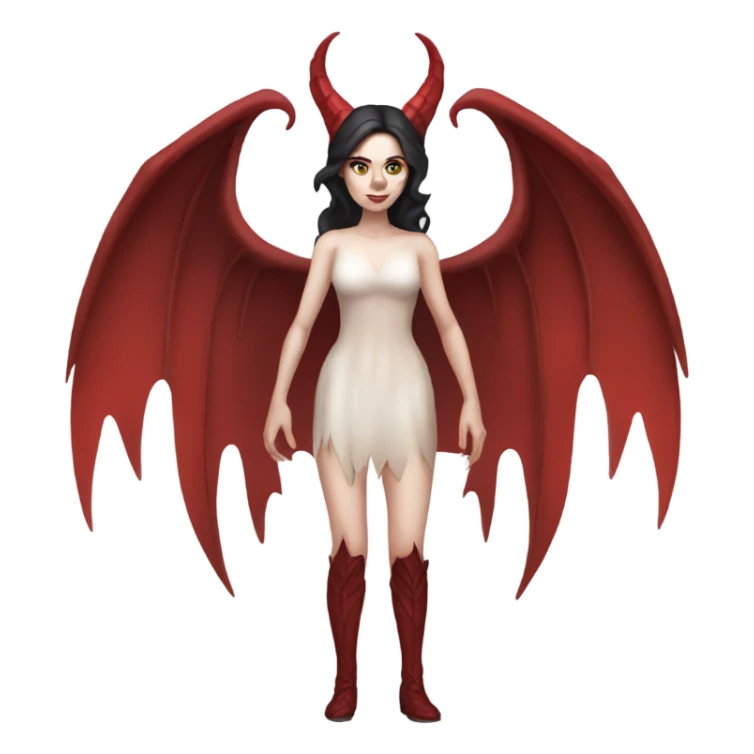 Pale skin, brunette demon woman with red wings full body sticker