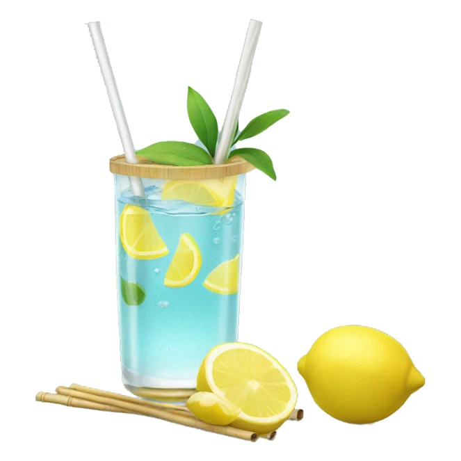 clear water with lemon in glass with bamboo lid and straw sticker