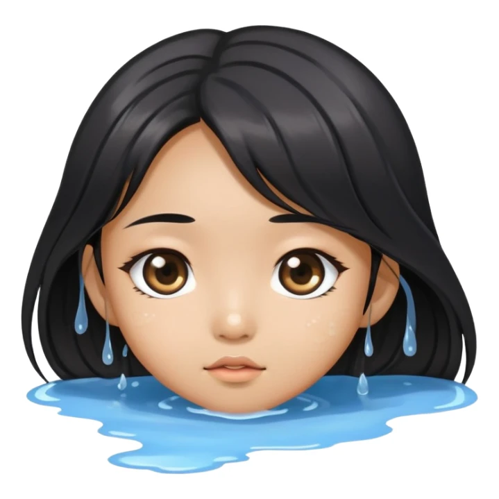 Cute big eye black long hair asian Girl with puddle  sticker