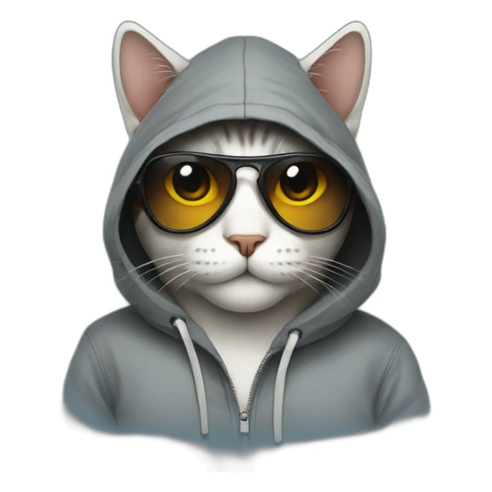 Cat with sunglasses and is wearing a hoodie sticker