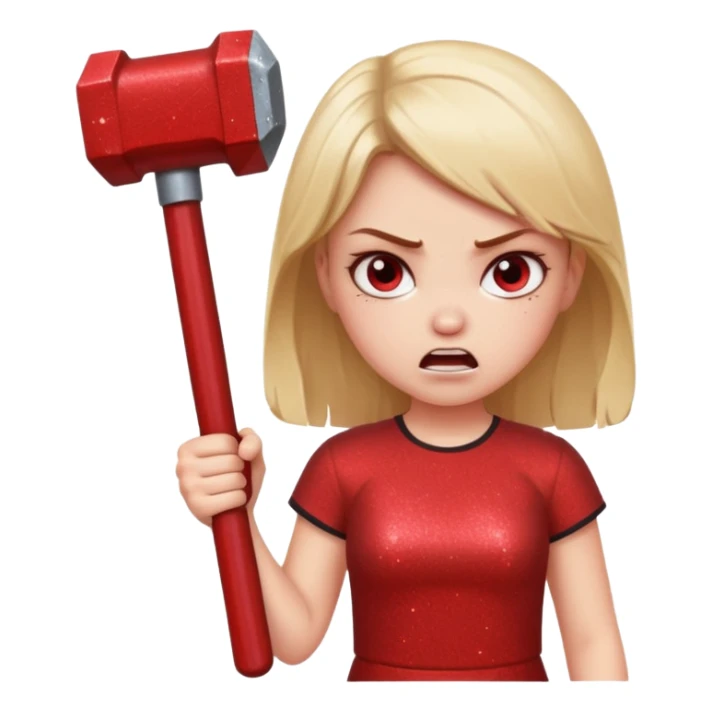 red glitter angry girl with a giant hammer sticker
