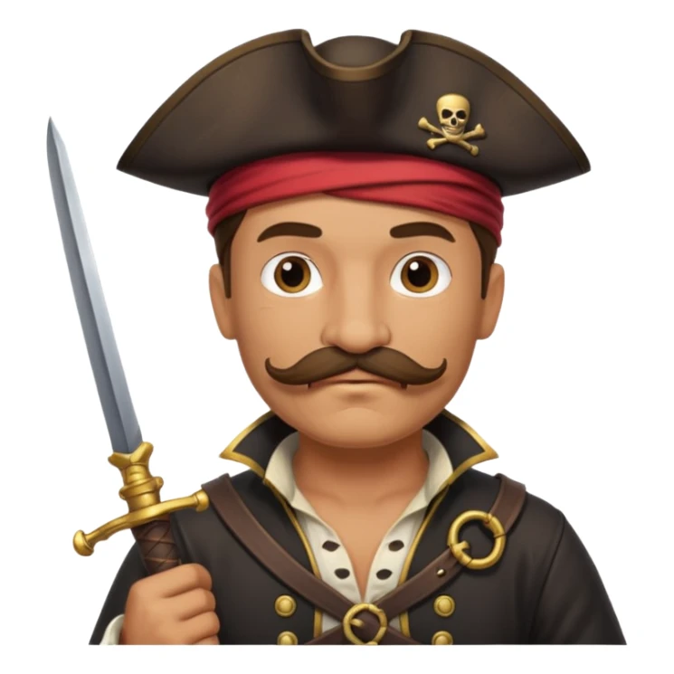 male pirate with mustache holding sword sticker
