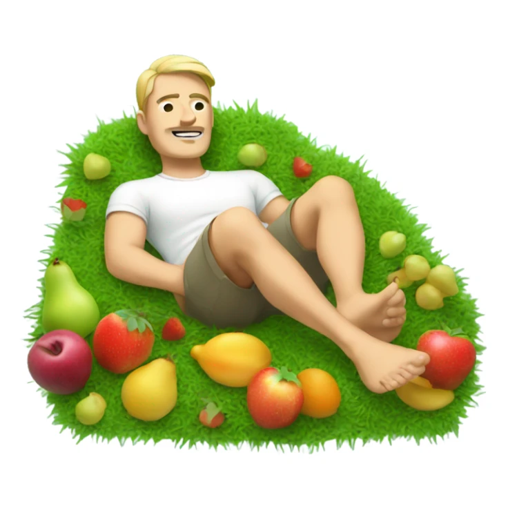 Man laying in grass surrounded by fruits sticker