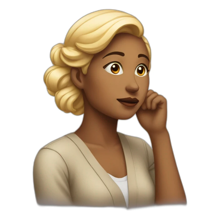 pensive, thoughtful woman touching her chin and looking up thinking sticker