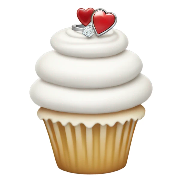 White cupcake with engagement ring on top sticker
