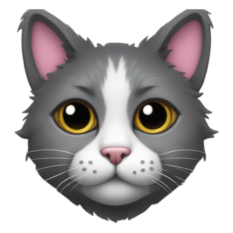 Fluffy dark grey cat with white spot around the nose and with pink nose with black spot on nose  sticker