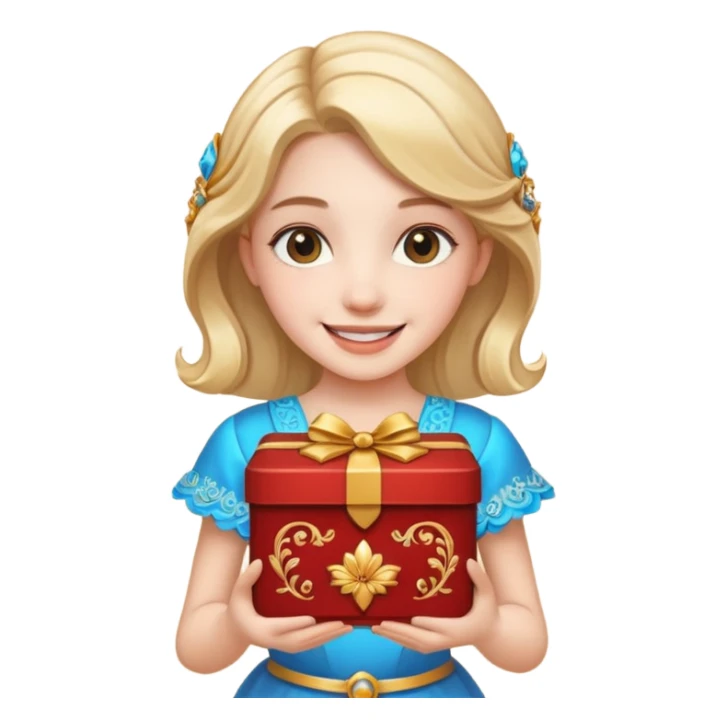A smiling girl holding a beautiful box in her hand sticker