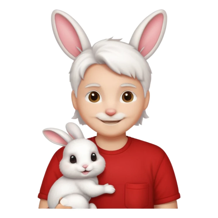 white bunny, pet lover, red shirt. sticker