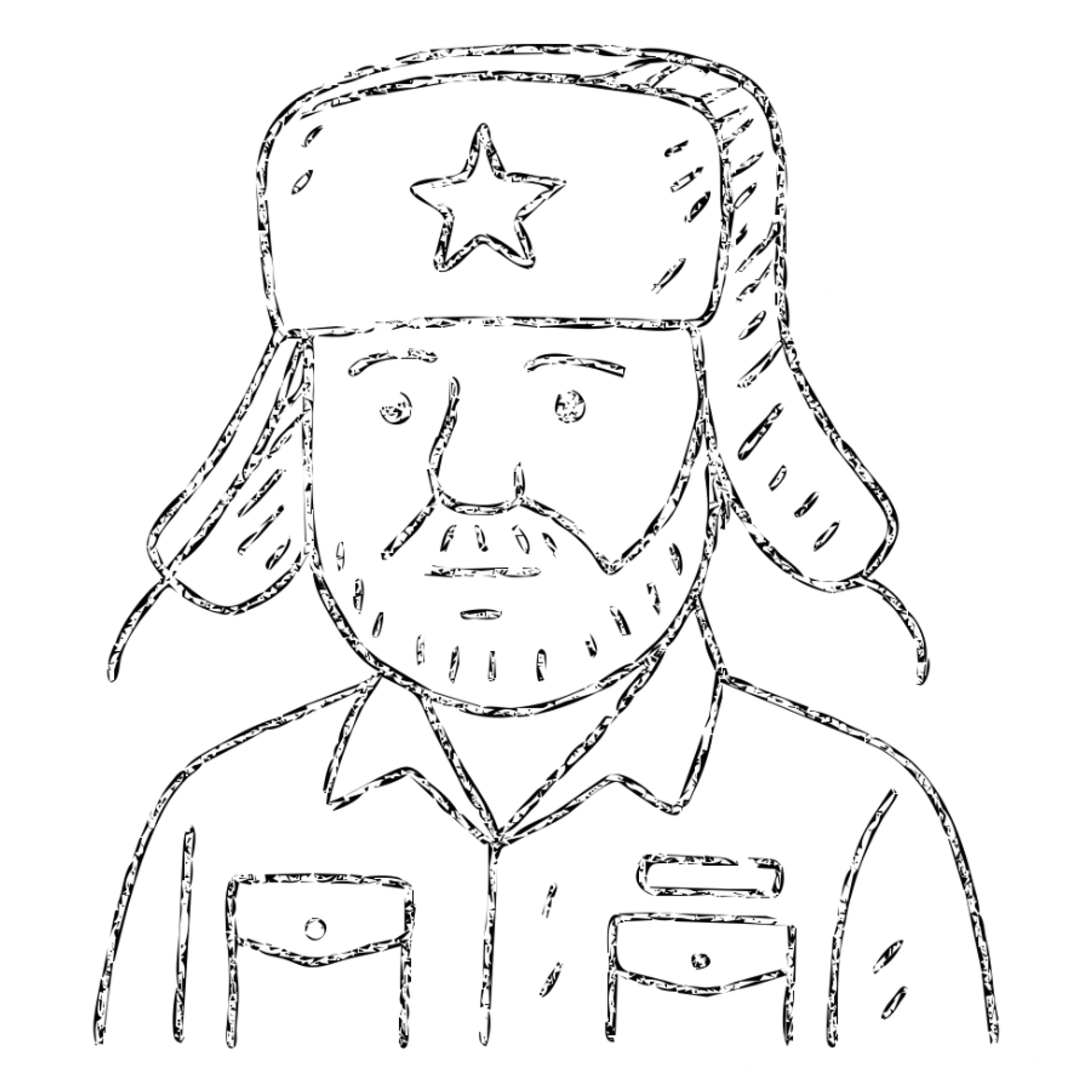 Russian army military blogger wearing an ushanka hat sticker