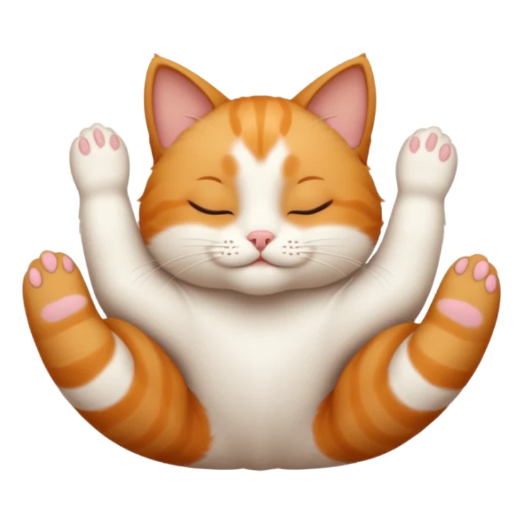 ginger and white small cat eyes closed lying down upside down with paws stretched out straight in different directions sticker