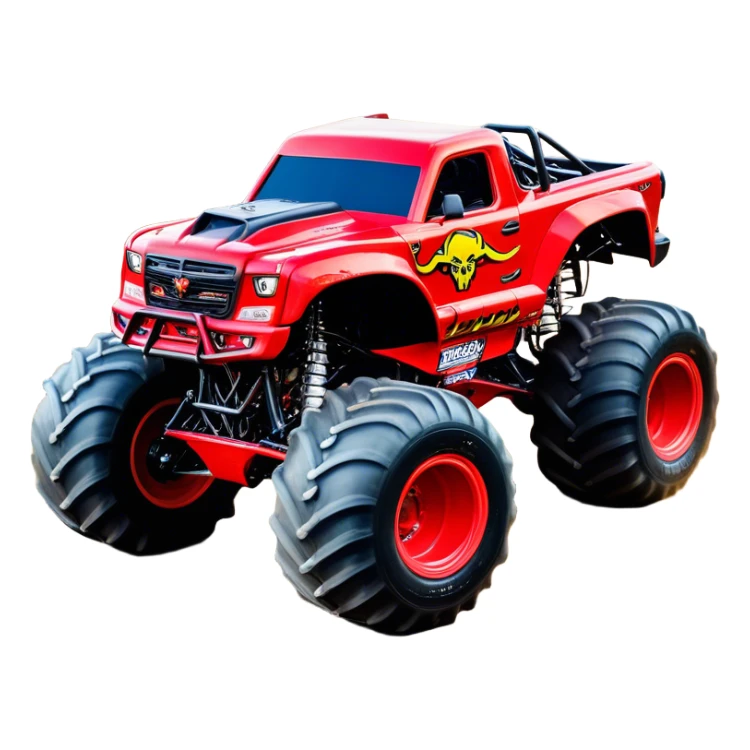 El Toro Loco - Monster Jam (Model Year: 2022) (Iconic colour: Red with horns) - An eye-catching monster truck with a wild, rebellious design in bold red. Include stylized, large horn graphics and aggressive facial elements that evoke a bull-like, ferocious appearance, exuding daring and unstoppable force. sticker