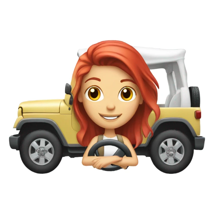 White Jeep with a red headed girl driving sticker
