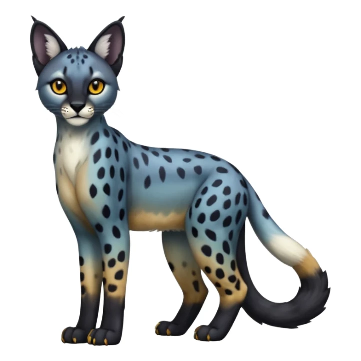 Colorful adorable shiny spectral soft smooth black gloomy dark dull melanistic Caracal-Cheetah-Serval-Snow-Leopard-Trico-Sergal-Vernid-fusion-hybrid-animal-creature, full body sticker